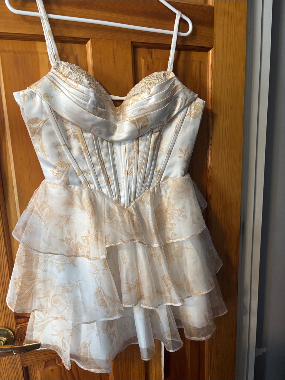 Gold and white mini dress